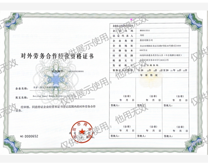 对外劳务合作经营资格证书-水印